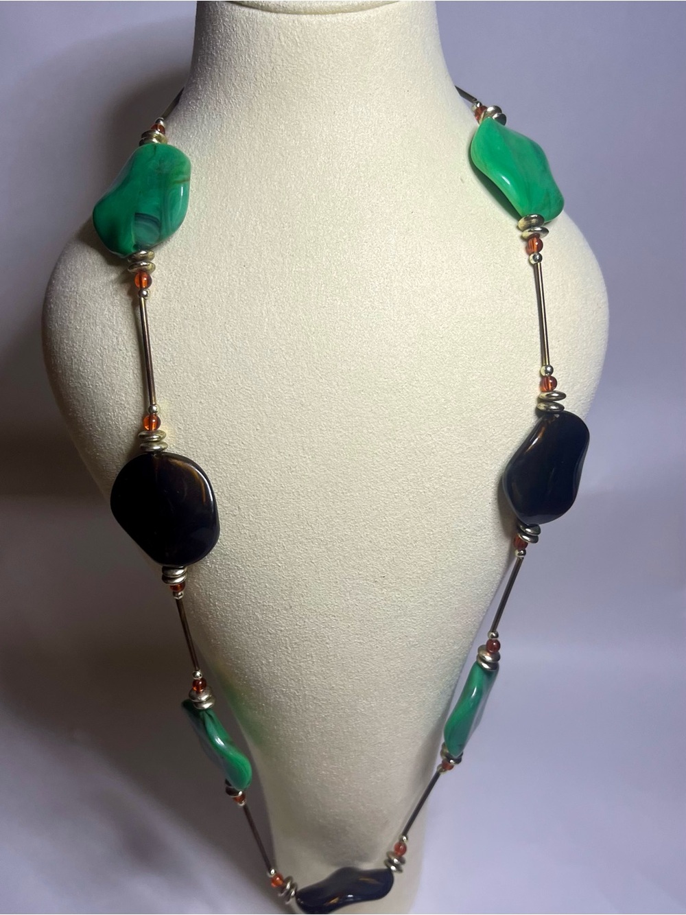 Green and Black Long Bead Statement Necklace